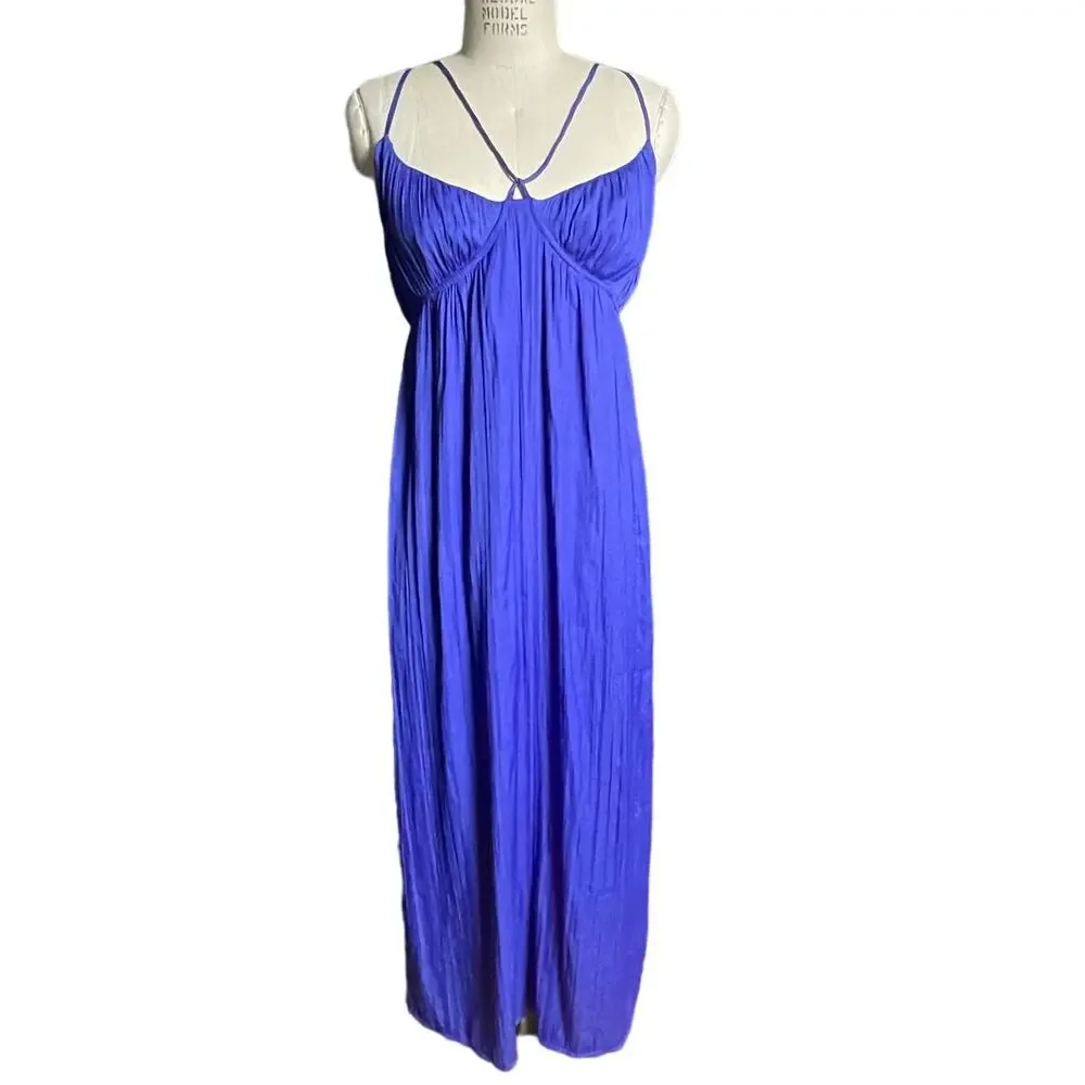 Anthropologie Strappy Halter Side-Slit Maxi Dress in Royal Blue Size Large - Picture 4 of 10
